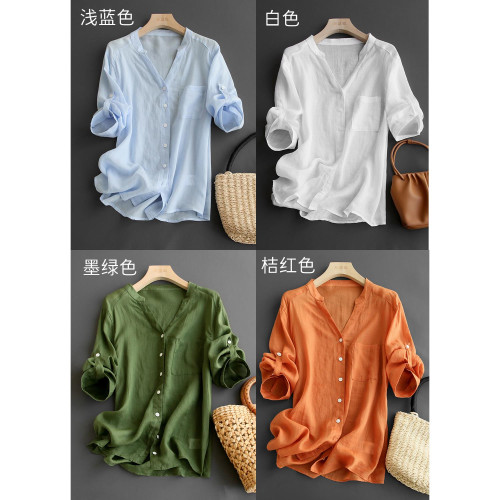 三伏天巨愛！苧麻七分/五分袖V領天絲襯衫夏季品牌高級上衣女夏