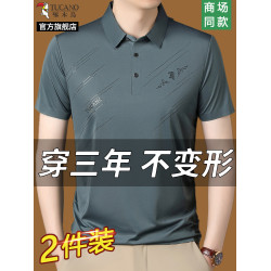啄木鳥2025夏季男士短袖T恤商務翻領POLO衫爸爸裝休閒兩件裝上衣
