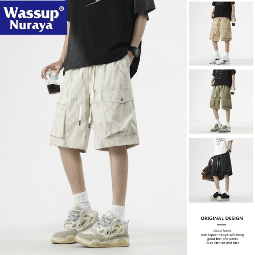 WASSUP NURAYA男短褲休閒夏季寬松工裝速乾直筒沙灘青年五分褲子
