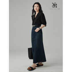 JACOOBS婭可家黑色襯衫女夏設計感小衆法式休閒氣質尖領短袖上衣