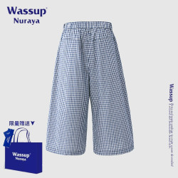 WASSUP NURAYA美式復古格子休閒褲男夏季新款潮牌寬松七分濶腿褲