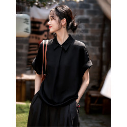 笑涵閣 高級知識分子風 簡約率性建宏縐真絲親膚襯衫小上衣25年