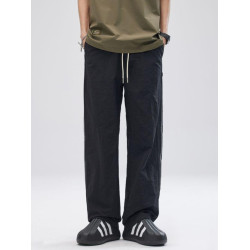 2025夏季新款美式復古拼接條紋休閒褲男潮牌寬鬆速乾抽繩直筒褲