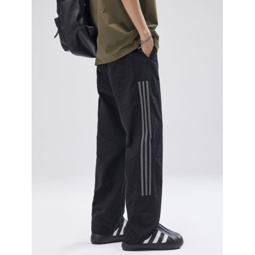 2025夏季新款美式復古拼接條紋休閒褲男潮牌寬鬆速乾抽繩直筒褲