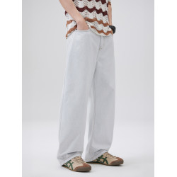 美式休閒白色牛仔褲男2025新款百搭春季潮牌濶腿直筒長褲子