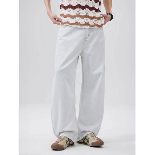 美式休閒白色牛仔褲男2025新款百搭春季潮牌濶腿直筒長褲子