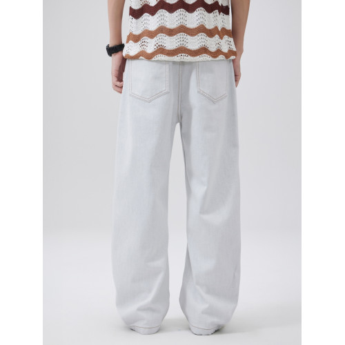 美式休閒白色牛仔褲男2025新款百搭春季潮牌濶腿直筒長褲子