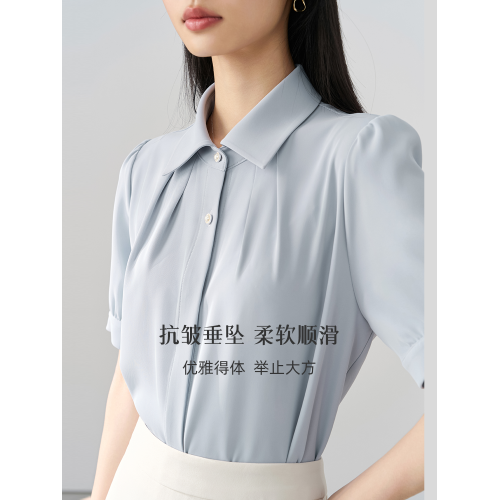 伯德小姐藍色面試短袖襯衫女正式職業裝考公上衣通勤穿搭正裝襯衣