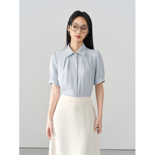 伯德小姐藍色面試短袖襯衫女正式職業裝考公上衣通勤穿搭正裝襯衣