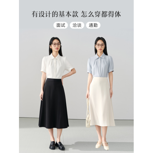 伯德小姐藍色面試短袖襯衫女正式職業裝考公上衣通勤穿搭正裝襯衣