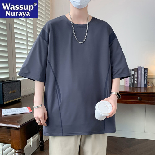 WASSUP NURAYA美式運動冰絲短袖男夏季薄大碼休閒速乾圓領男生T恤