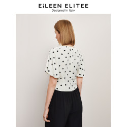 【硃珠同款】朗姿歐洲EiLEEN ELITEE泡泡袖波點襯衫夏季新款襯衣