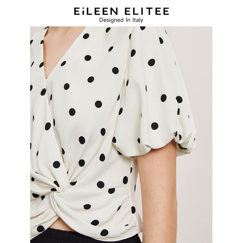 【硃珠同款】朗姿歐洲EiLEEN ELITEE泡泡袖波點襯衫夏季新款襯衣