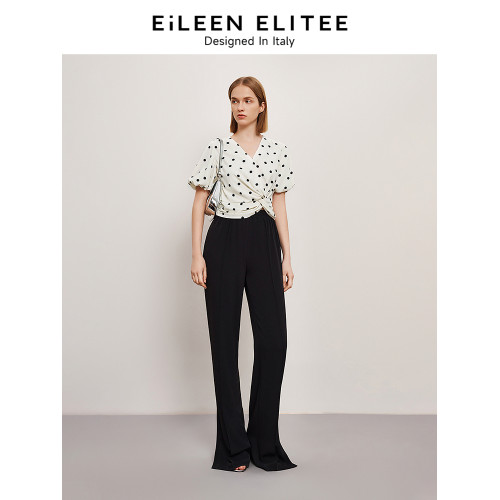 【硃珠同款】朗姿歐洲EiLEEN ELITEE泡泡袖波點襯衫夏季新款襯衣