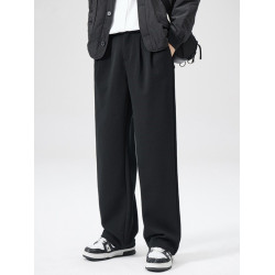 2025春季直筒休閒褲男高級感寬鬆濶腿垂感西褲西裝褲子男士長褲潮