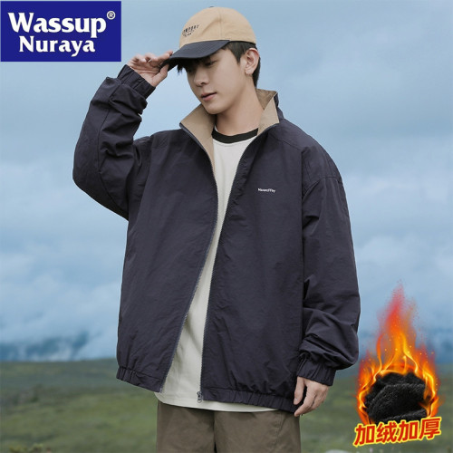 WASSUP NURAYA山系立領夾克男秋冬加絨寬松休閒潮牌青年運動外套