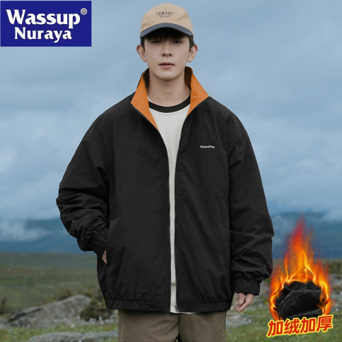 WASSUP NURAYA山系立領夾克男秋冬加絨寬松休閒潮牌青年運動外套