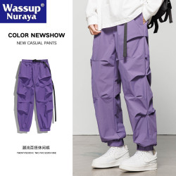 WASSUP NURAYA美式工裝褲男春秋戶外繖兵褲休閒褲寬松男褲束腳褲