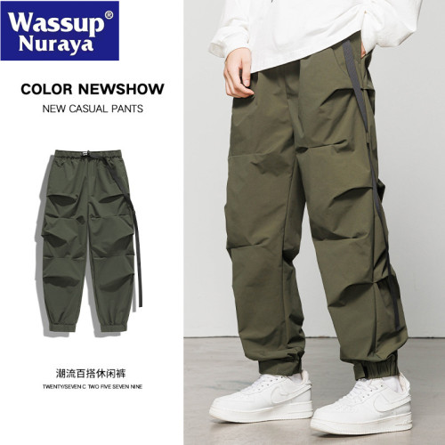WASSUP NURAYA美式工裝褲男春秋戶外繖兵褲休閒褲寬松男褲束腳褲