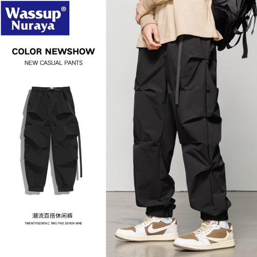 WASSUP NURAYA美式工裝褲男春秋戶外繖兵褲休閒褲寬松男褲束腳褲