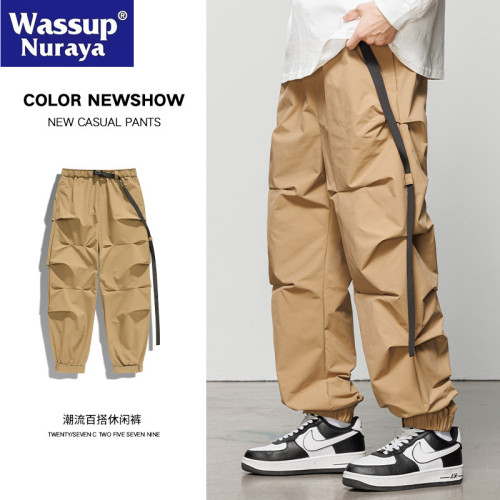 WASSUP NURAYA美式工裝褲男春秋戶外繖兵褲休閒褲寬松男褲束腳褲