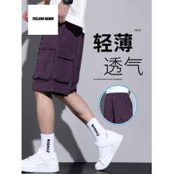 工裝短褲男士夏季薄款寬松透氣美式大碼五分冰絲中褲子潮
