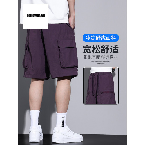 工裝短褲男士夏季薄款寬松透氣美式大碼五分冰絲中褲子潮