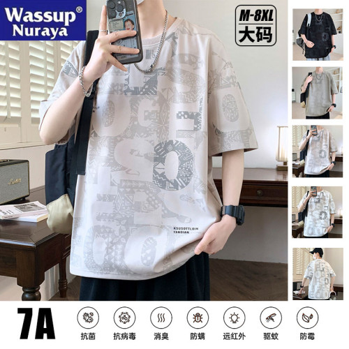 WASSUP NURAYA【7A抗菌】高級印花T恤男夏季薄款寬松青年短袖上衣