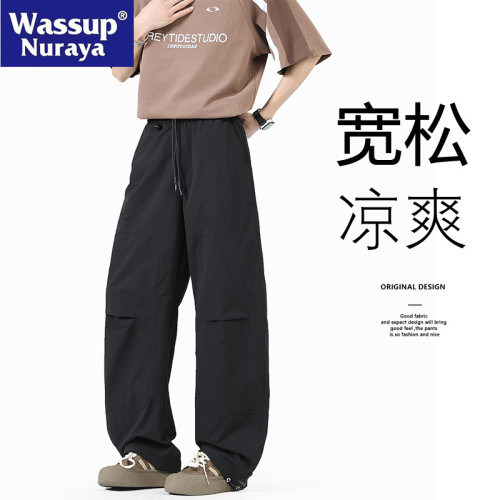 WASSUP NURAYA工裝褲男2025新款春夏寬松彎刀褲痞帥濶腿休閒褲子