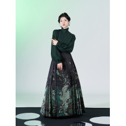青羽織造司原創明製漢服半高領襯衫上衣仿妝花馬面裙套裝2025新款
