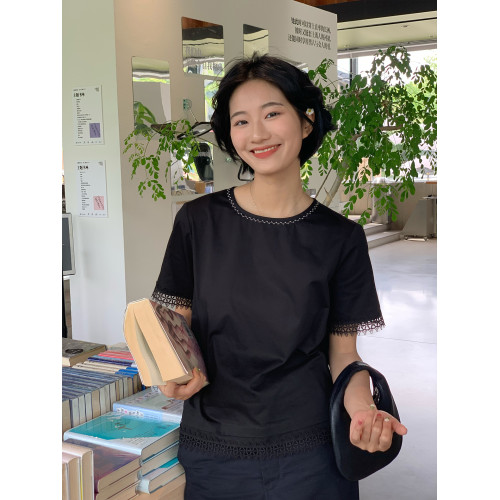 周小雅純棉鏤空花邊設計感時尚百搭2025年夏季新款上衣短袖襯衫女
