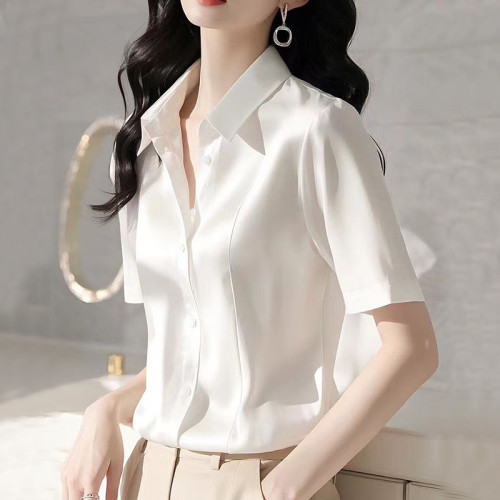 動感哥弟真絲襯衫女上衣2025夏裝新款法式桑蠶絲輕奢純色職業襯衣