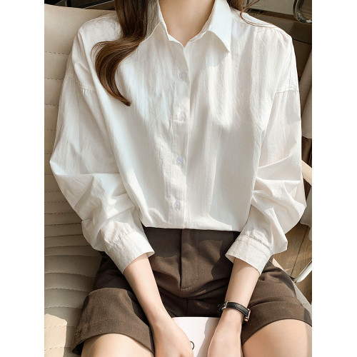100%純棉白襯衫女2025春秋季新款長袖內搭休閒通勤OL上衣寬松襯衣