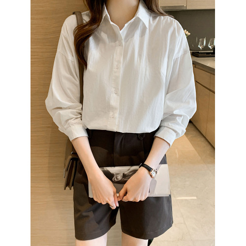 100%純棉白襯衫女2025春秋季新款長袖內搭休閒通勤OL上衣寬松襯衣