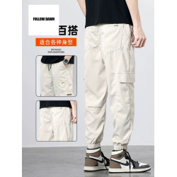 冰絲休閒褲男士夏季薄款寬鬆束腳潮牌春秋男生哈倫工裝褲