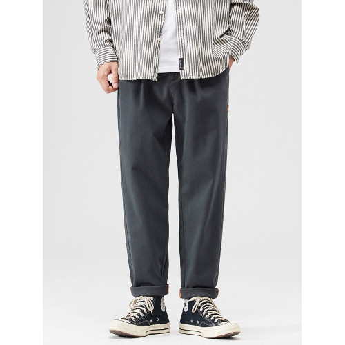 重磅灰色休閒褲男士春季寬鬆直筒錐形山系戶外登山徒步工裝褲子