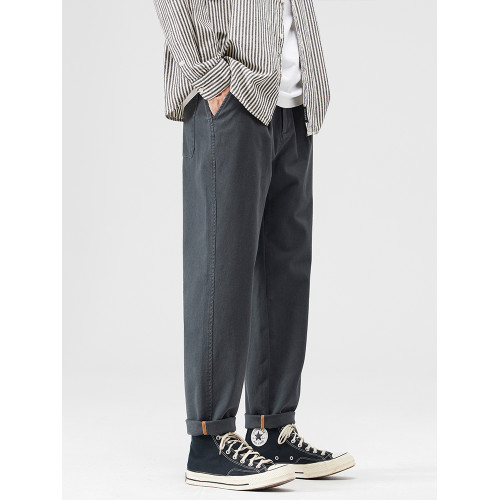 重磅灰色休閒褲男士春季寬鬆直筒錐形山系戶外登山徒步工裝褲子