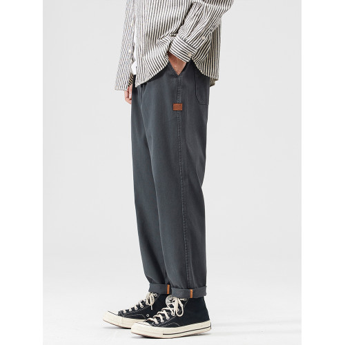 重磅灰色休閒褲男士春季寬鬆直筒錐形山系戶外登山徒步工裝褲子