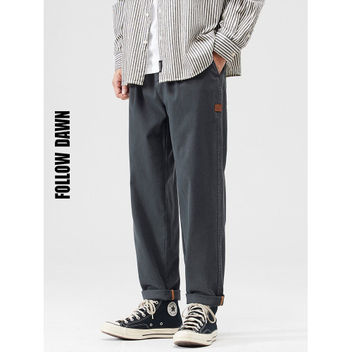 重磅灰色休閒褲男士春季寬鬆直筒錐形山系戶外登山徒步工裝褲子