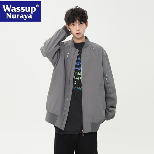 WASSUP NURAYA棒球領夾克男士春秋新款寬松百搭拉鍊潮牌休閒外套
