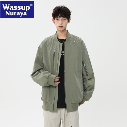 WASSUP NURAYA棒球領夾克男士春秋新款寬松百搭拉鍊潮牌休閒外套