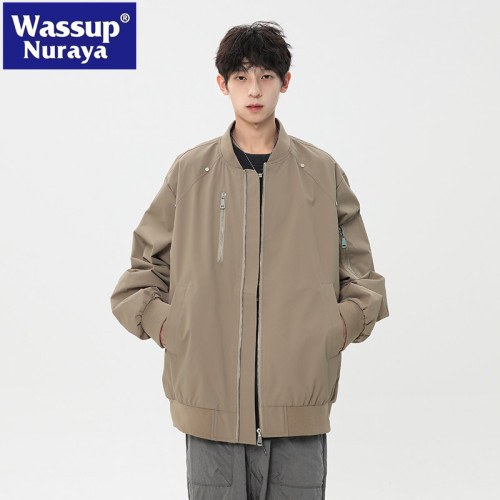 WASSUP NURAYA棒球領夾克男士春秋新款寬松百搭拉鍊潮牌休閒外套