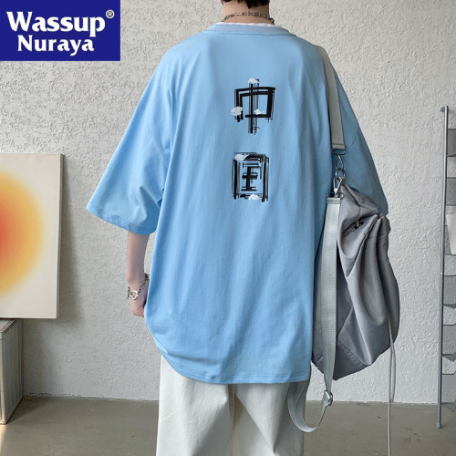WASSUP NURAYA2024短袖T恤國潮男夏季美式圓領青少年情侶半袖上衣