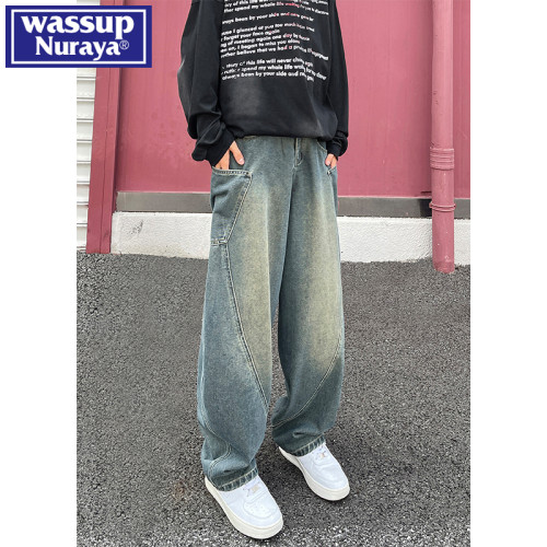 WASSUP NURAYA2025夏季新款薄款寬松濶腿美式彎刀牛仔褲男生長褲