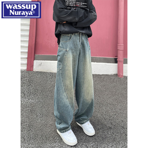 WASSUP NURAYA2025夏季新款薄款寬松濶腿美式彎刀牛仔褲男生長褲
