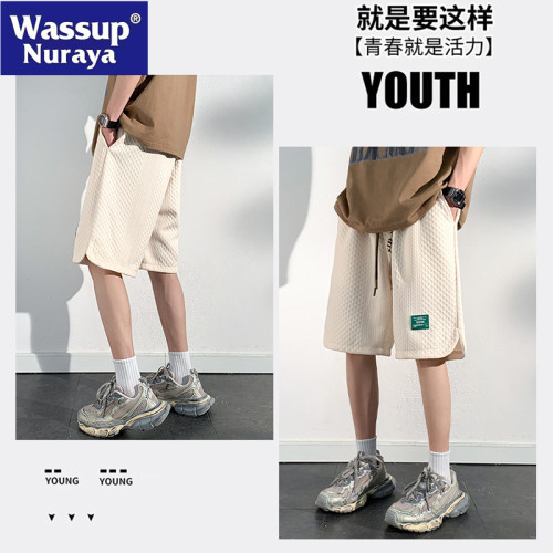 WASSUP NURAYA運動短褲男夏季薄款外穿五分褲休閒寬松直筒沙灘褲