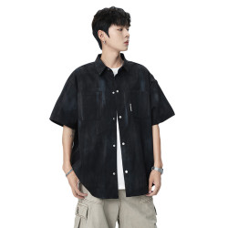 WASSUP NURAYA工裝短袖襯衫男夏裝冰絲花襯衣冰絲紥染休閒半袖潮