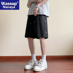 WASSUP NURAYA冰絲短褲男夏季薄潮痞帥速乾美式寬鬆休閒五分中褲