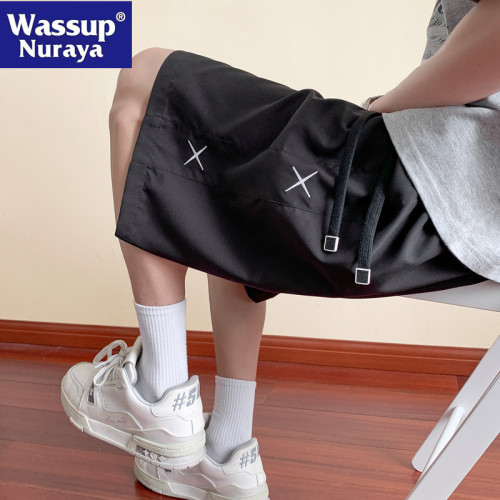 WASSUP NURAYA冰絲短褲男夏季薄潮痞帥速乾美式寬鬆休閒五分中褲