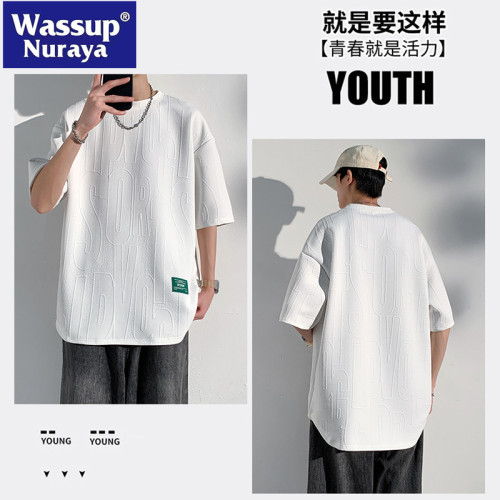 WASSUP NURAYA提花短袖t恤男夏季潮流休閒寬松慵懶風黑色情侶上衣